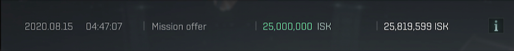 Wallet showing +25 million isk